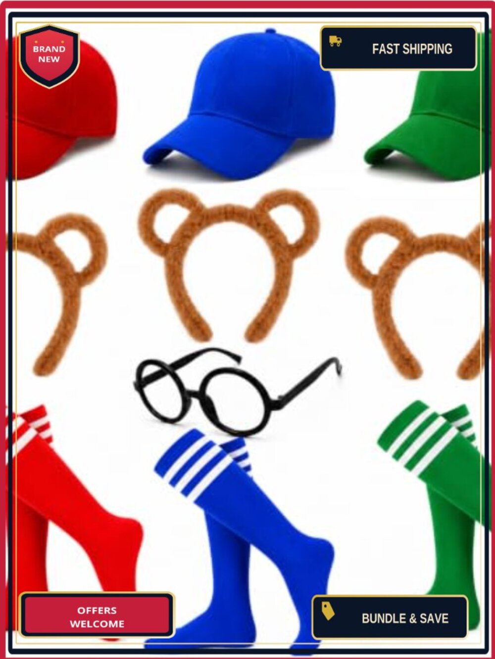 Halloween Animal Costume Set Ears Headbands Socks Baseball Hats Glasses